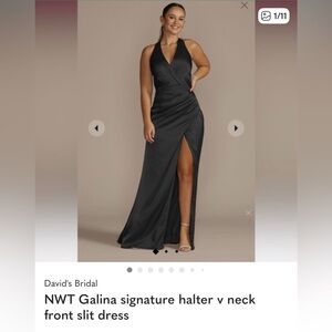 NWT Galina Signature halter V neck front slit dress